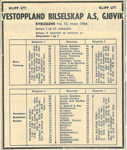 Bilde av ringrutas første rutetabell