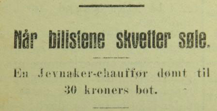 Bilde av avis notis om bilister som skvetter søle, og en sjåfør som måtte betale bot på 30 kroner, 1930