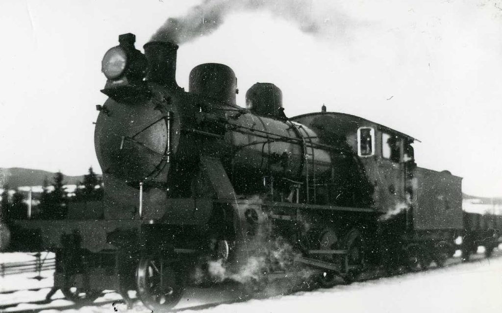 Bilde av damplokomotiv på Lunner stasjon 1918