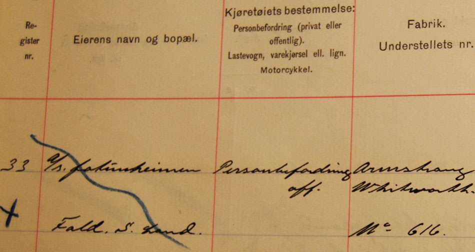Bilde av motorvogn register fra 1913-1919