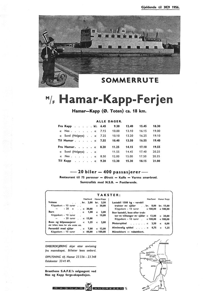 Bilde av Sommerrute for strekningen Hamar-Kapp, 1956 