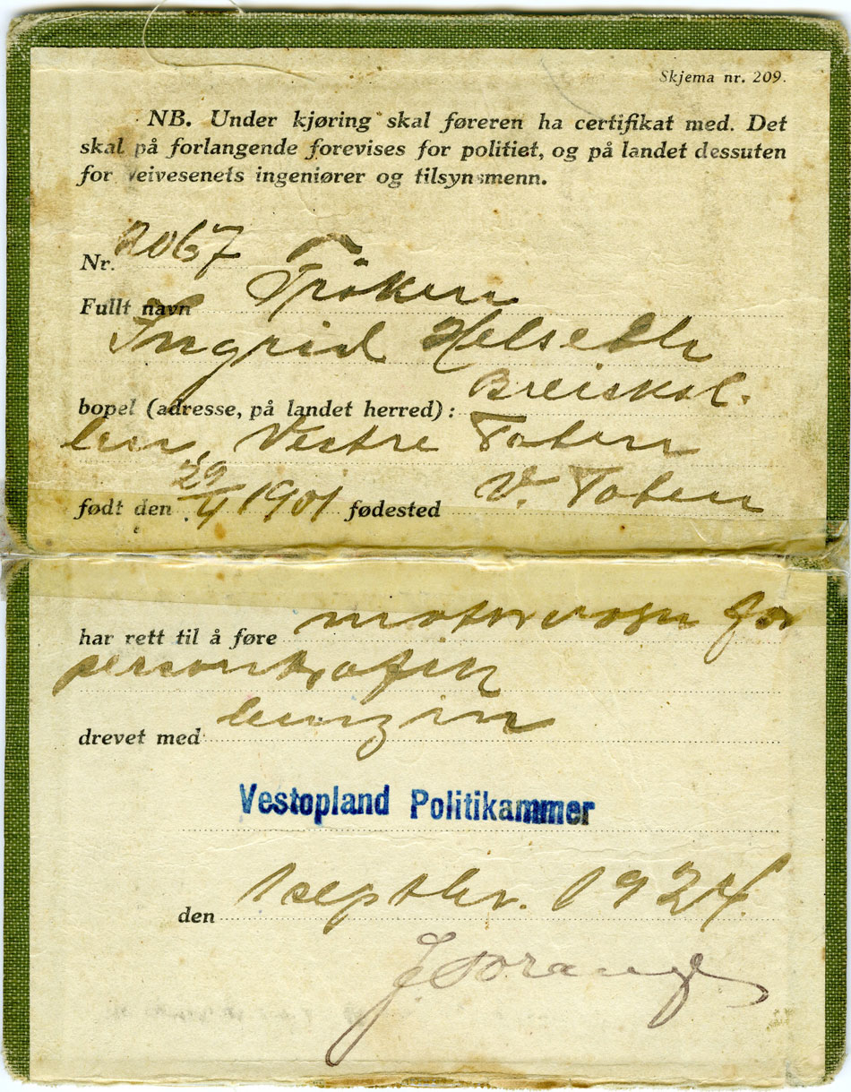 Bilde av førerkort fra 1901