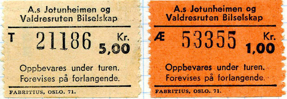 Bilde av billett for Eidsbugarden-Tyin i 1972