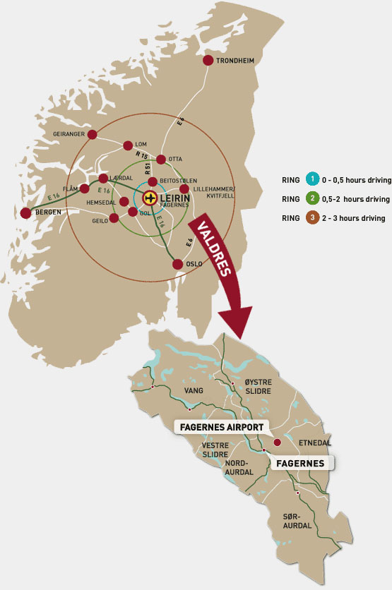 Bilde av kart over plasseriingen av Fagernes Lufthavn