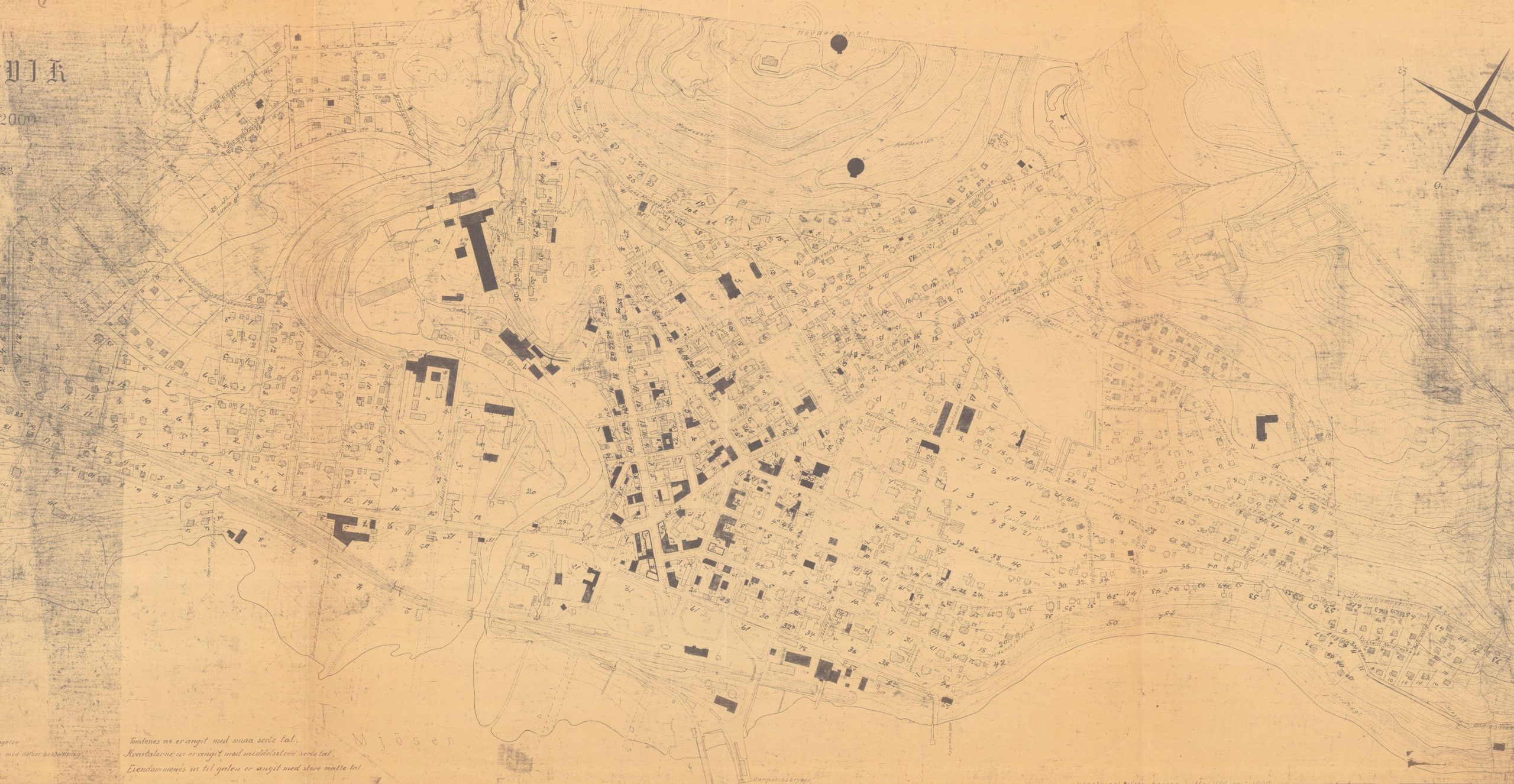 Kart over Gjøvik fra 1923