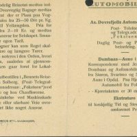 Ruter og takster for AS Dovrefjells Automobilselskap, (Fylkesarkivet i Oppland, Ark/9)
Bilde nr: 14 av 24 Bilde av ruter og takster for A/S Dovrefjells Automobilselskap
