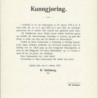 Kunngjøring angående kjøring på Heidalsveien, 1937 (Fylkesarkivet i Oppland, Ark/9)
Bilde nr: 23 av 24 Bilde av kunngjøring om kjøring på Heidalsveien