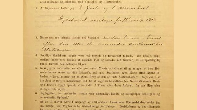 Skysskontrakt fra Dokka i Land fra 1903(Kilde: Statsarkivet Hamar, FYO-002, serie I) Bilde av kontrakt Dokka i Land