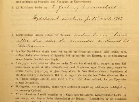 Skysskontrakt fra Dokka i Land fra 1903(Kilde: Statsarkivet Hamar, FYO-002, serie I) Bilde av kontrakt Dokka i Land