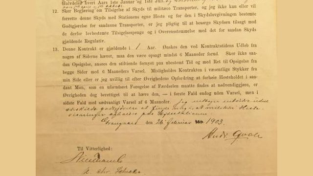 Skysskontrakt fra Dokka i Land fra 1903(Kilde: Statsarkivet Hamar, FYO-002, serie I) Bilde av Skysskontrakt fra Dokka i Land fra 1903