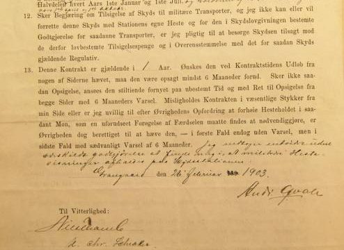 Skysskontrakt fra Dokka i Land fra 1903(Kilde: Statsarkivet Hamar, FYO-002, serie I) Bilde av Skysskontrakt fra Dokka i Land fra 1903