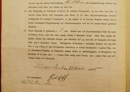 Skysskontrakt fra Hov i Land fra 1885(Kilde: Statsarkivet Hamar, FYO-002, serie I) Bilde av Skysskontrakt fra Hov i Land fra 1885