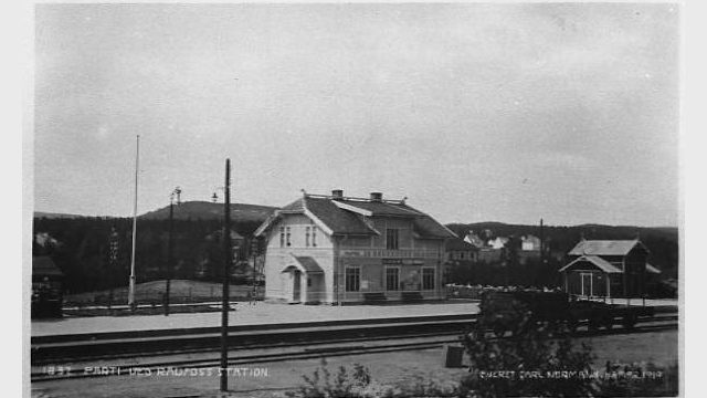 Raufoss stasjon 1919 (Fotograf: Normann, (c) Mjøsmuseet, R78/47/12) Bilde av Raufoss stasjon 1919
