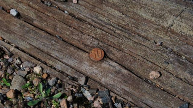 Reinsvoll stasjon (Fotograf: Solfrid Myhre, (c)Arkivnett Oppland) Bilde av gamle sviller ved Reinsvoll stasjon